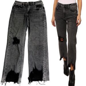 Dear John Jeans Jodi High Rise Cropped Distressed Black Frayed Pants Women’s 27